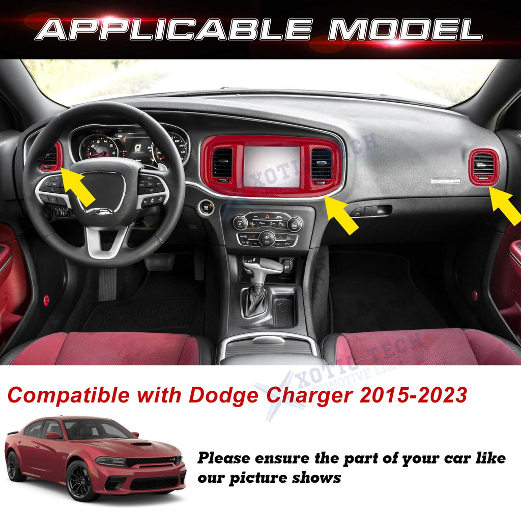 Red Carbon Style Dash Air Vent Outlet Cover for Dodge Charger (2015-2023)