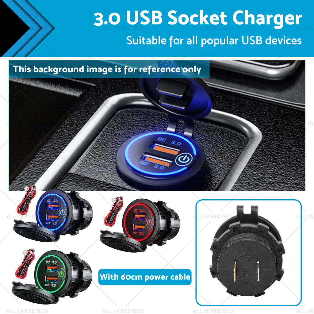 Dual QC3.0 USB Fast Charger Adapter for 12V Car Cigarette Lighter Socket