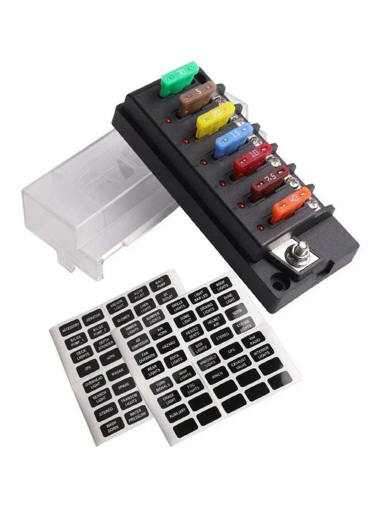 Waterproof 12V Relay Box Kit 6-Circuit Fuse Block for Auto Applications