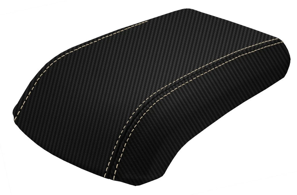 Console Lid Armrest Cover for Ford Escape (2013–2016) Carbon Fiber Beige Stitch
