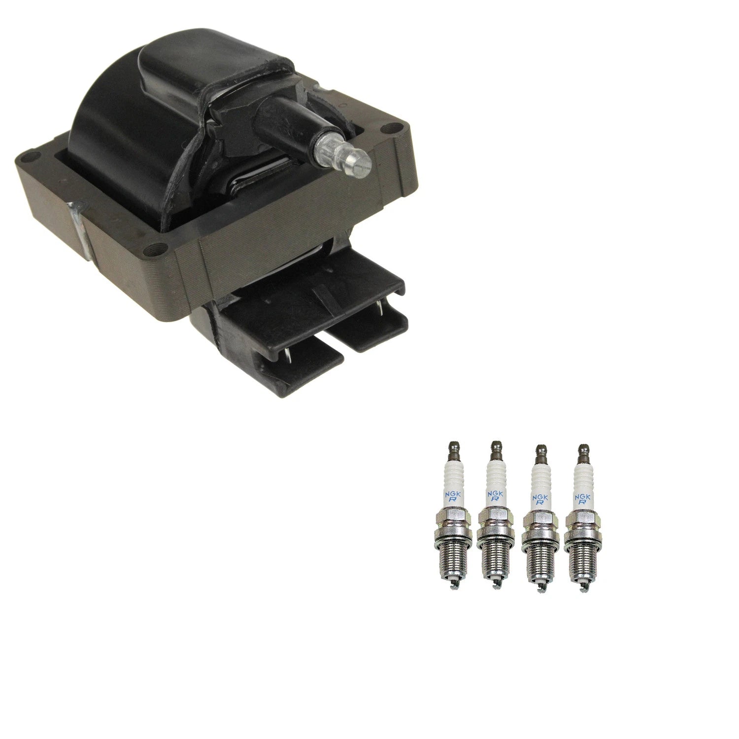 NGK HEI Ignition Coil & 4 Nickel Spark Plugs for Ford Probe (1989–1992)