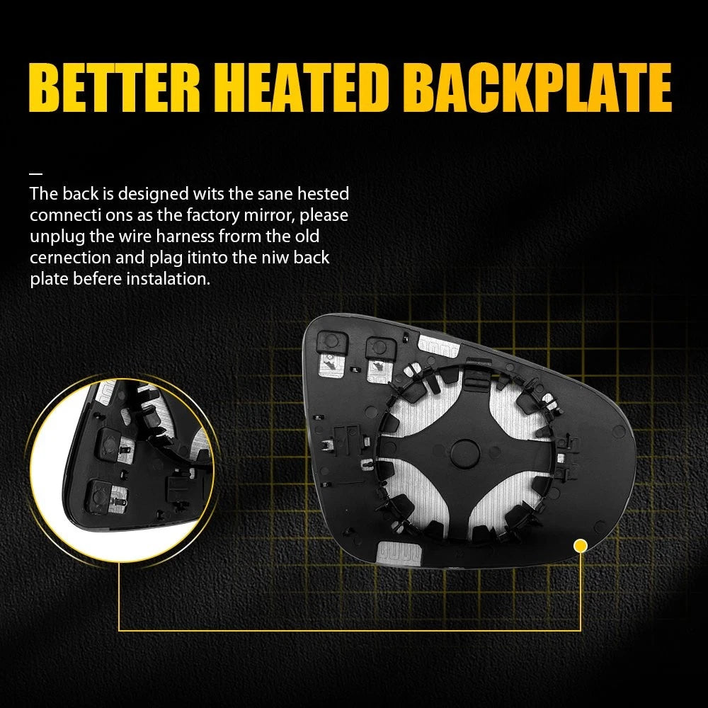 Heated Mirror Glass for Volkswagen Golf (2010–2014) Front Left Driver Side EPY