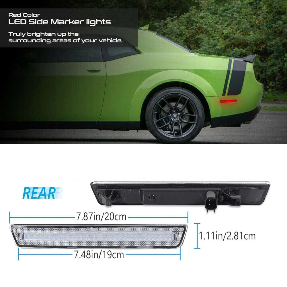 2X Clear Lens Red LED Rear Side Marker Lights for Dodge Challenger (2015–2023)