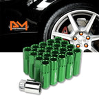 20Pc M12X1.25 Green JDM Open End Aluminum Hex Lug Nuts + Spline Lock + Key
