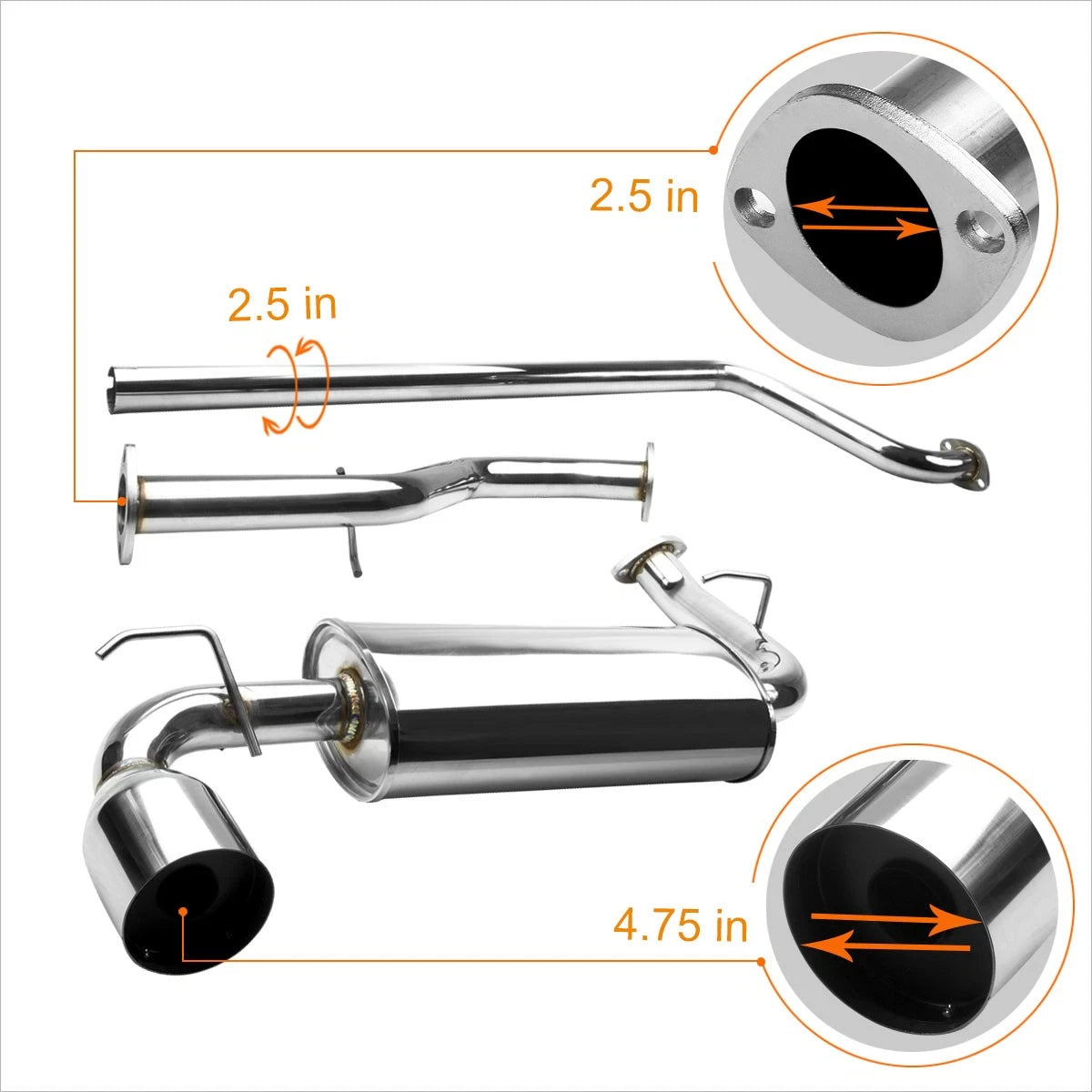 Catback Exhaust System Kit for Dodge Neon (2000–2005) - SOHC 2.0L, 4.75" Tip