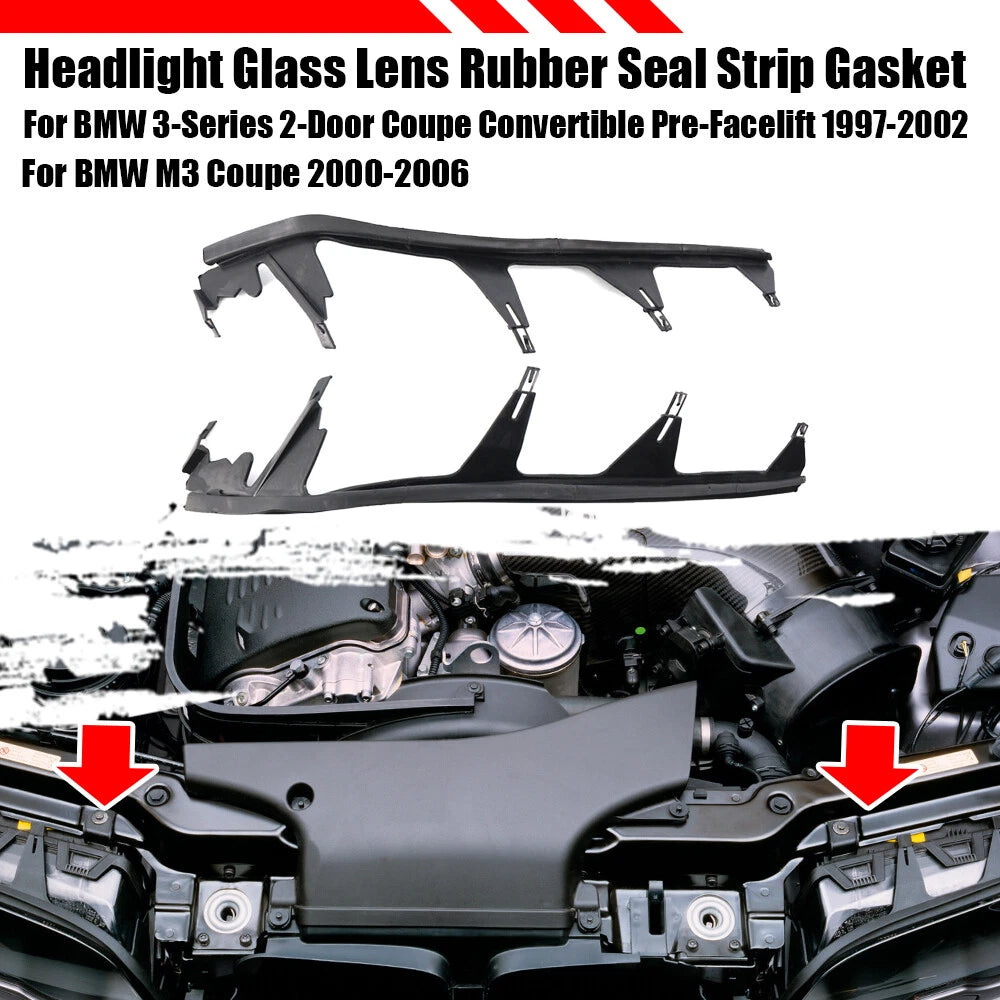 Set of 2 Headlight Cover Strip Seal Gaskets for BMW 3-Series (1997–2006)