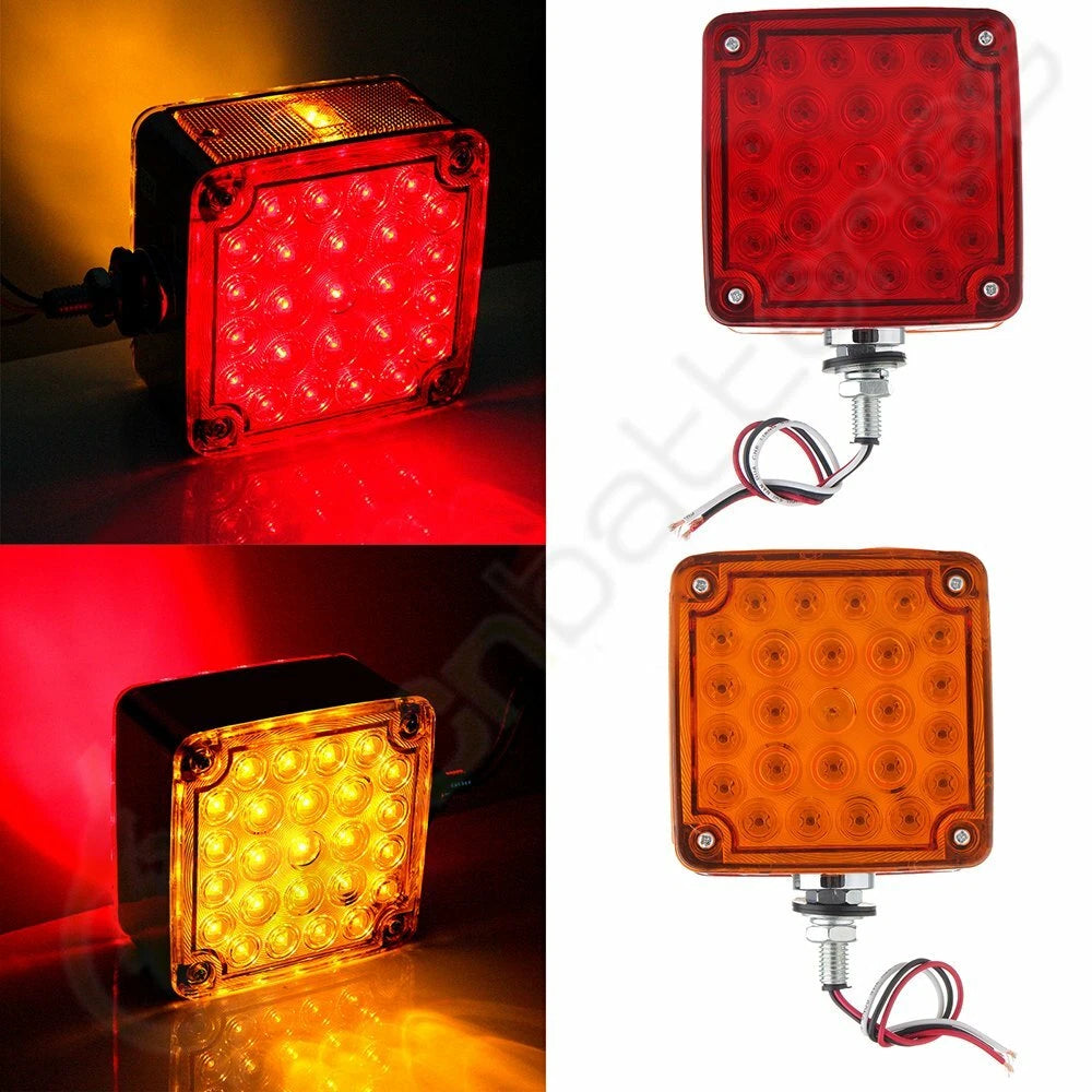2X Square Chrome LED Stop Brake Tail Light Pedestal for Truck