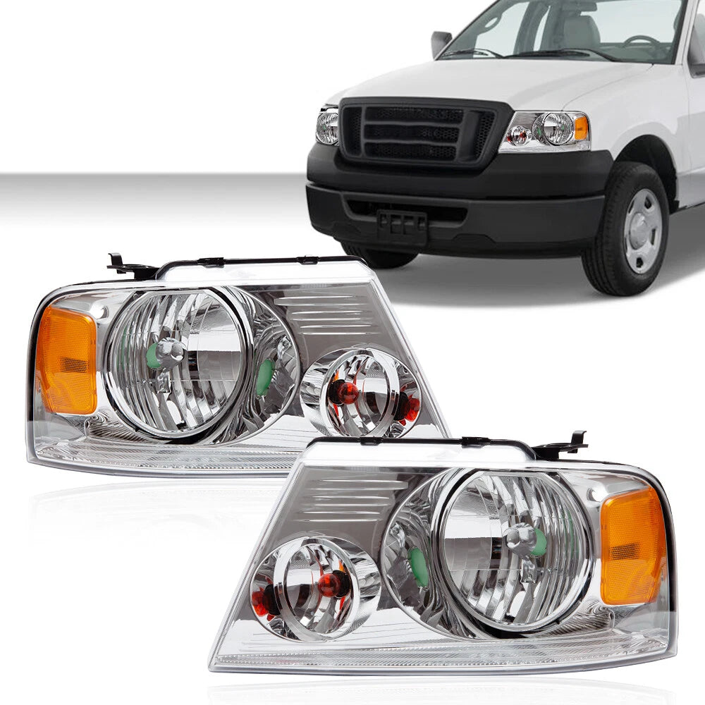 Headlight Assembly for Ford F150 (2004–2008) Chrome Housing Amber Reflector