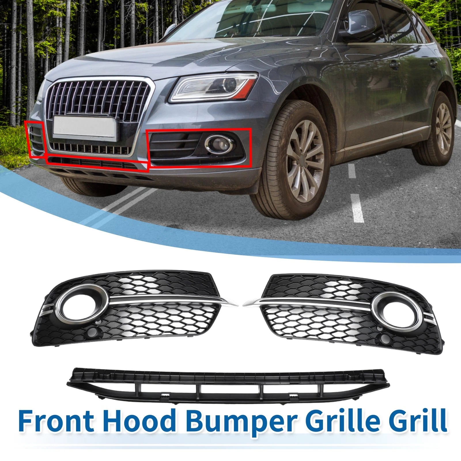Set of 1 Front Lower Bumper Grille for Audi Q5 (2017) No. 8R0807681S Black