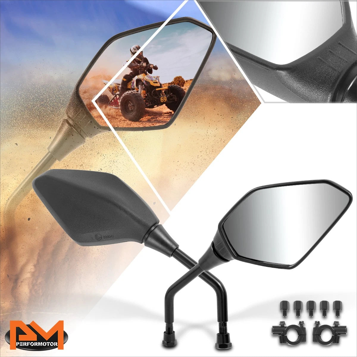 Universal ATV Handlebar Mount Side View Mirror (Bolt-In)