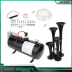 4 Trumpet Air Horn Kit for Car Truck (12V) - 150DB, Compressor, Black Tank