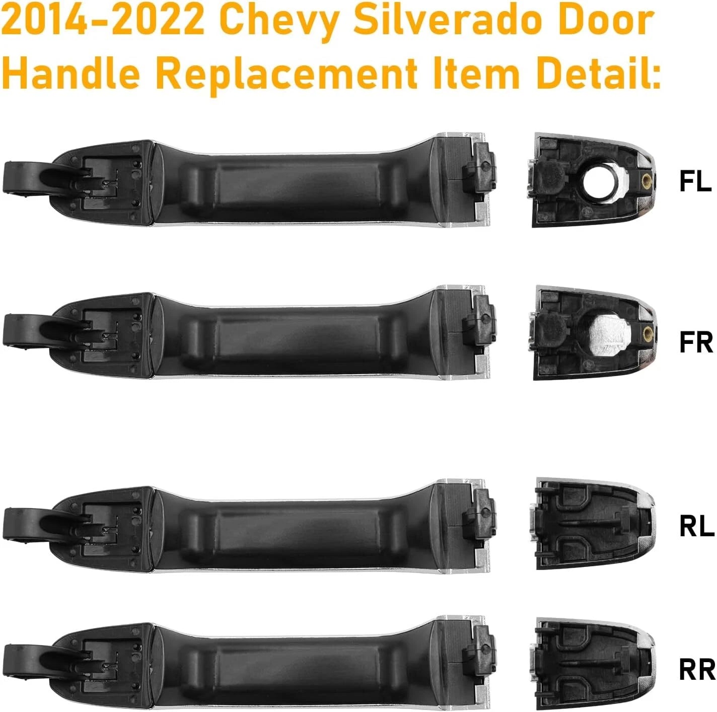 Set of 4 Chrome Exterior Door Handles for Chevrolet Silverado 1500 (2014–2017)