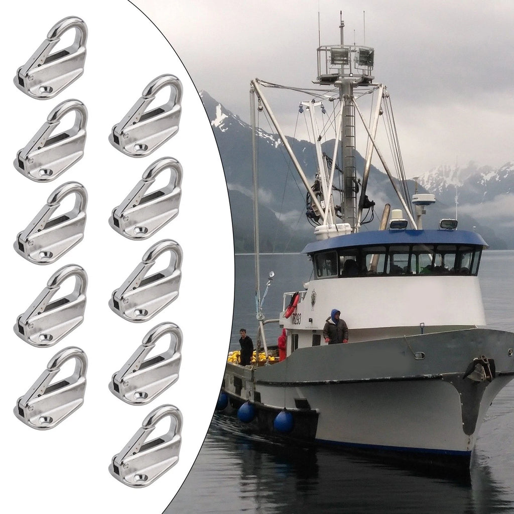 Set of 10 Stainless Steel Spring Snap Fending Hooks for Marine Boat