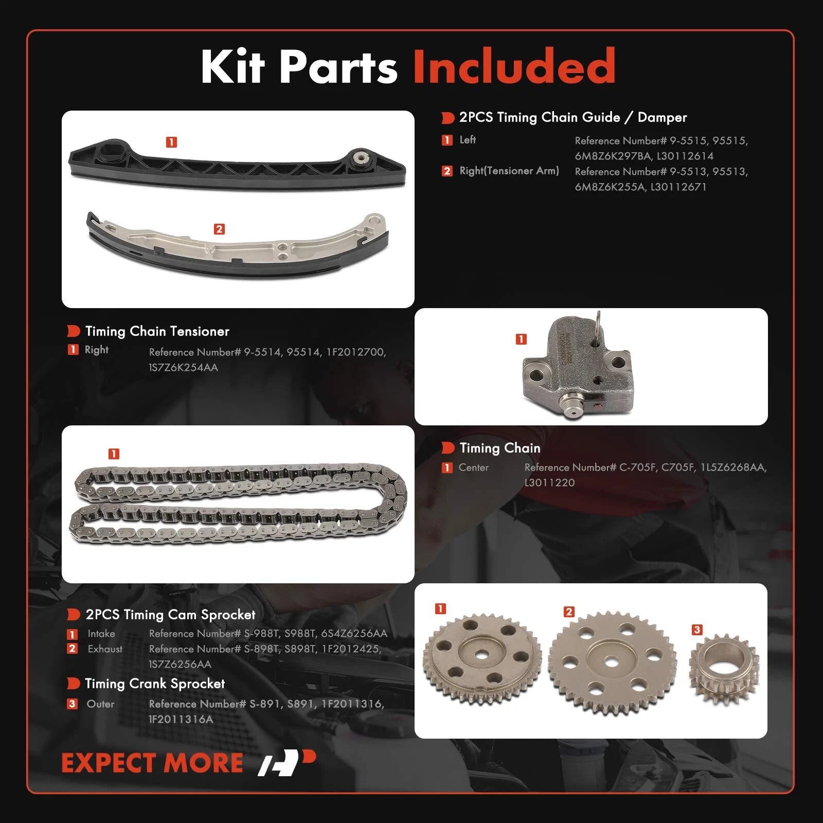 7x Timing Chain Kit for Ford Escape, Focus, Mercury Mariner (2005–2008)