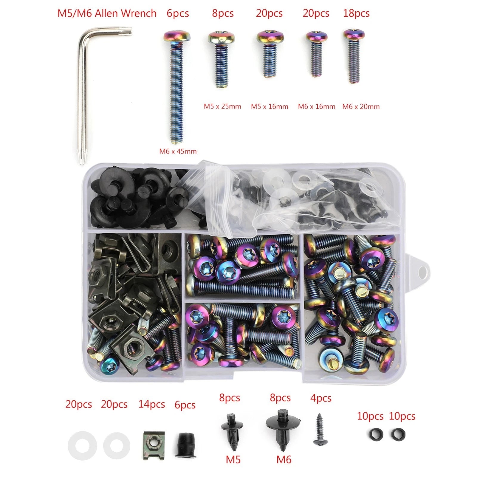 173PCS Fastener Clips Bolts Screw Kit for M5 M6 (Universal)