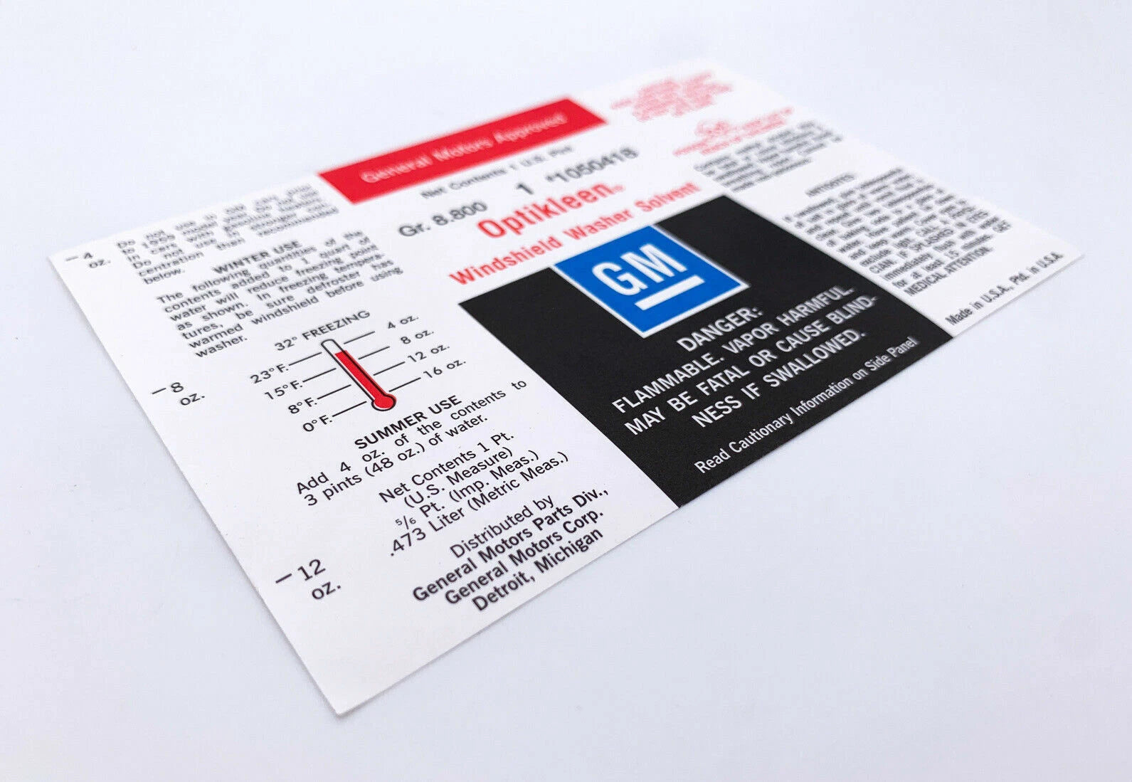 Glass Washer Bottle Cap and Label Replacement for GM A Series (1959–1974)
