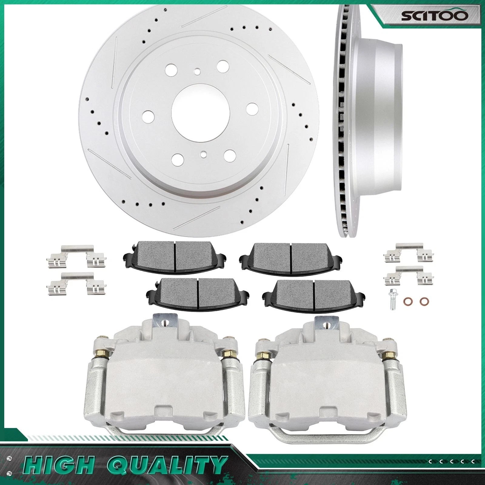 Rear Brake Calipers Rotors Ceramic Pads for Chevy Silverado 1500 (2008–2013)