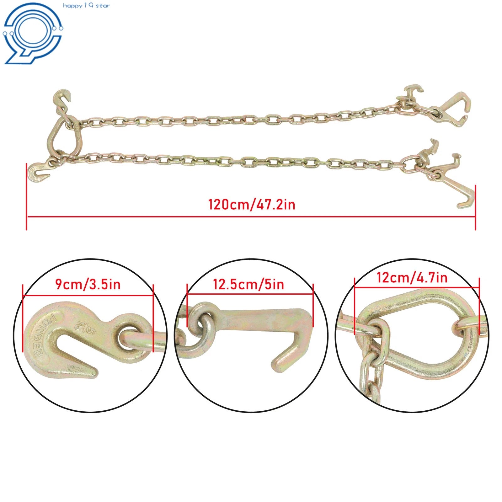 36'' Chain V Bridle with RJT Hook for Tow Truck Trailer Hitches (5400 lbs)