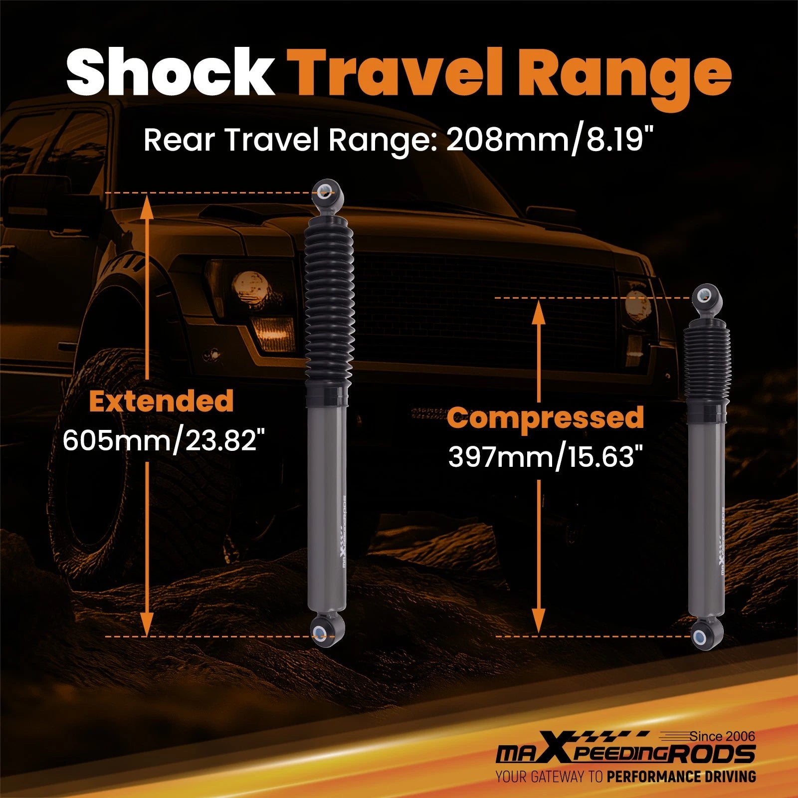 Nitrogen Charged Rear Shocks for Chevy Silverado GMC Sierra 1500 (1999–2007) 2" Lift