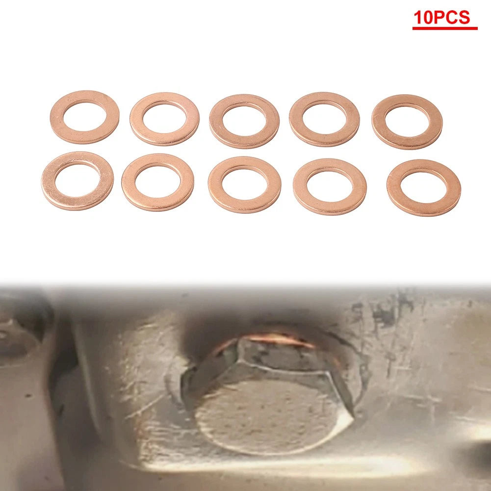 10Pcs Copper Oil Drain Plug Gasket Crush Washer Seal for Universal Fit