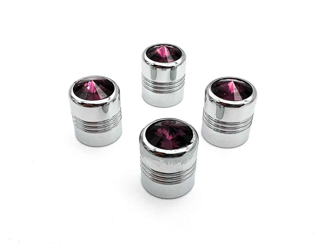 Valve Stem Caps Chrome Purple Diamond Replacement for Car Truck ATV (Set of 4)