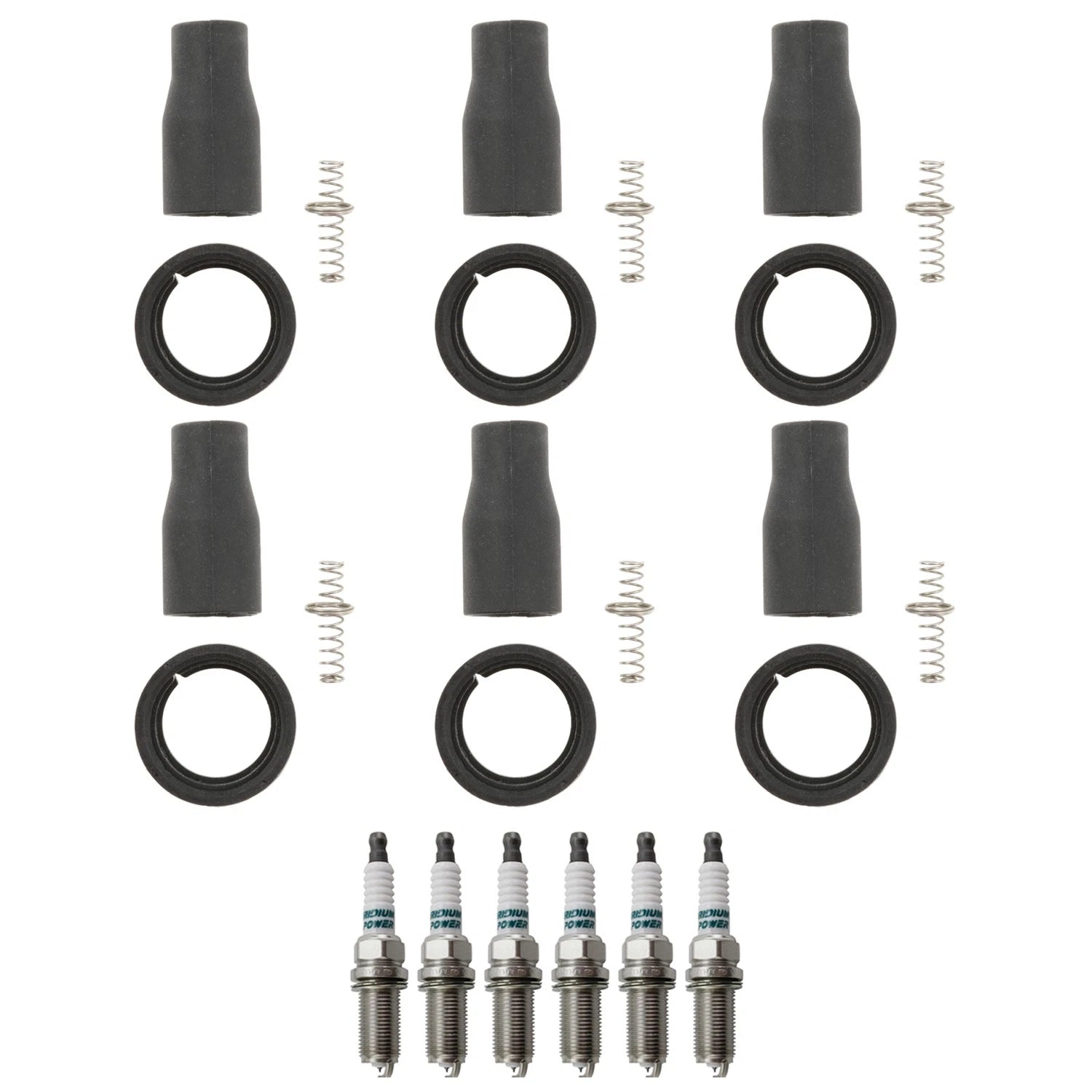 Set of 6 Denso Iridium Power Plugs & NGK Ignition Coil Boots for Kia Borrego (2009–2011)