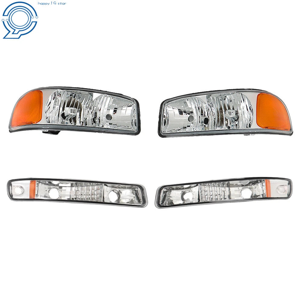 Set of 2 Halogen Headlights for GMC Sierra 1500 (1999–2007) & Yukon (2000–2006) Chrome