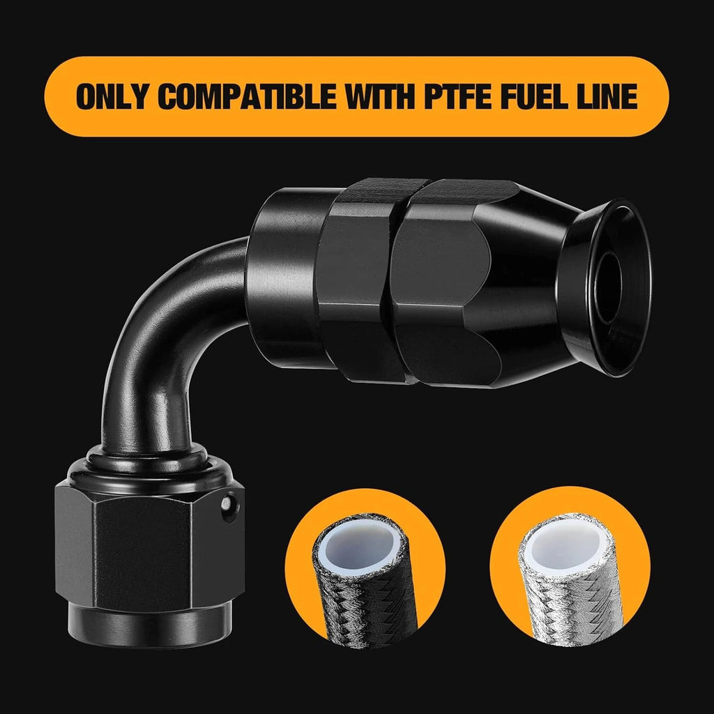 6AN Swivel PTFE Hose End Fittings Adapter 90 Degree for Fuel Hose Line