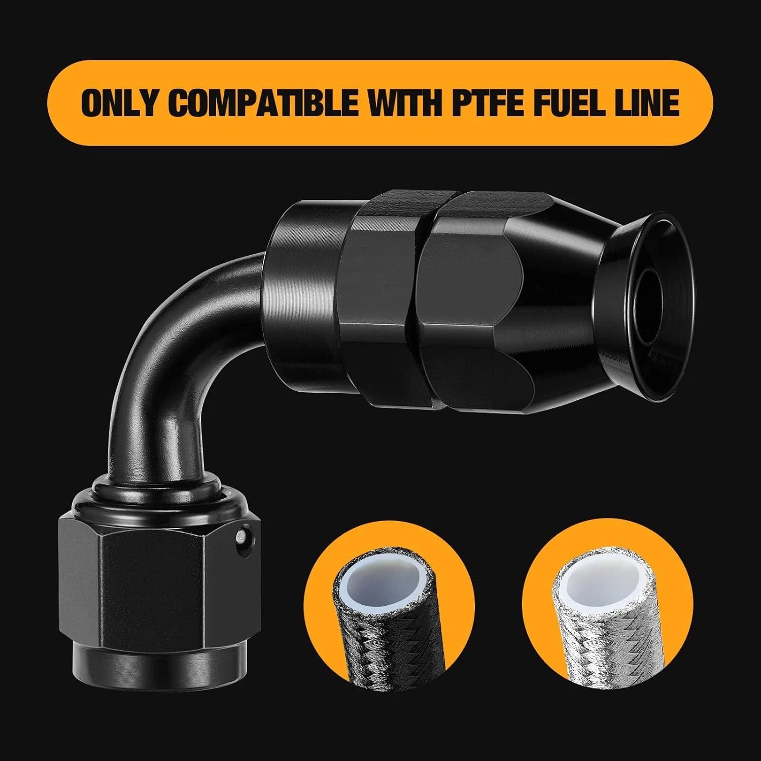 6AN Swivel PTFE Hose End Fittings Adapter 90 Degree for Fuel Hose Line
