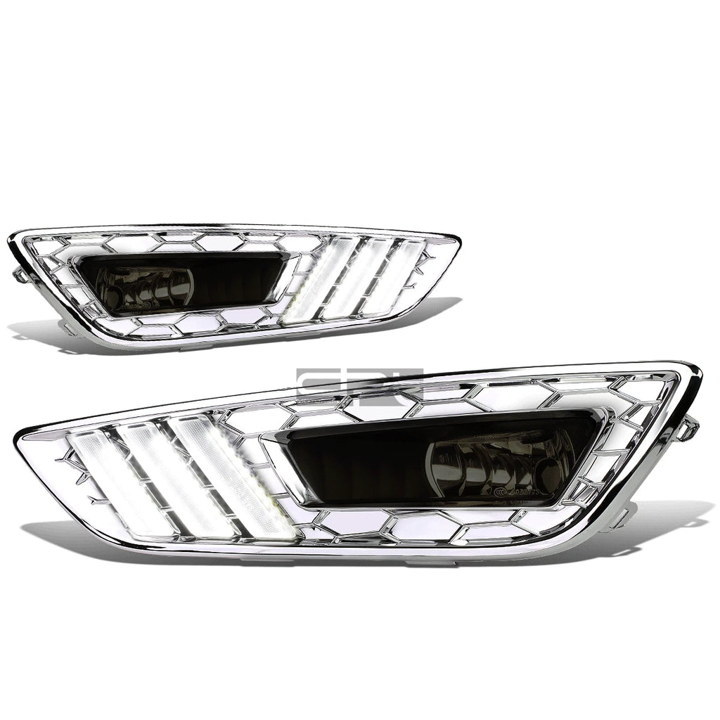 Chrome Bezel LED DRL Turn Signal Fog Light Lamps for Ford Focus (2015–2018)