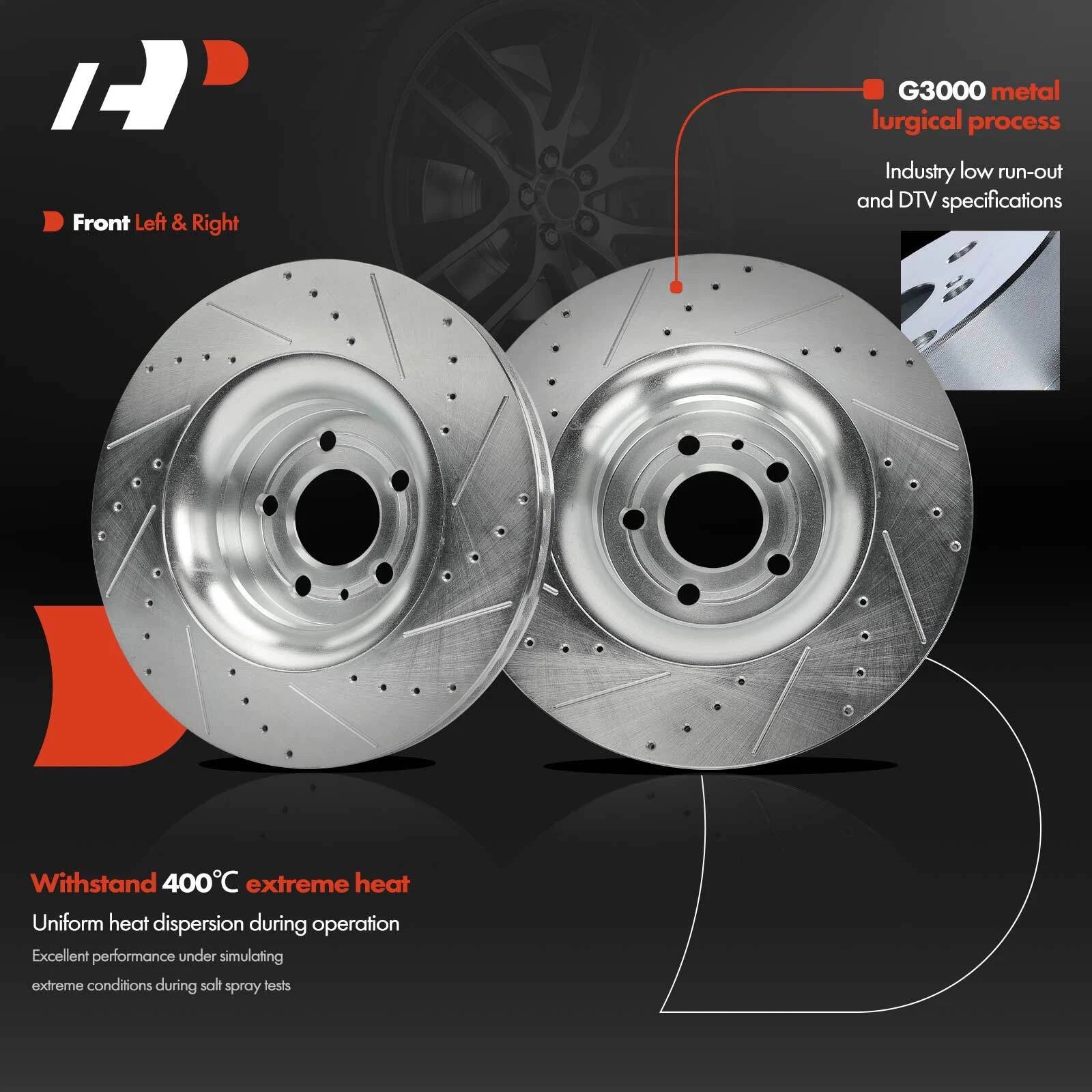 Set of 6 Front Drilled Brake Rotors and Pads for Ford Mustang (2015–2020)