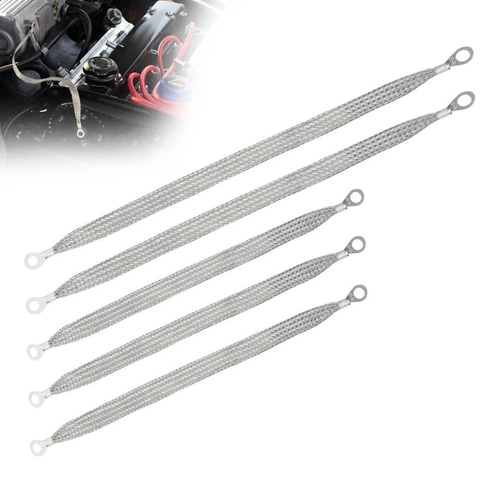 Set of 5 Engine Ground Straps 10"x1/2" & 13"x1/2" for Automotive Tools