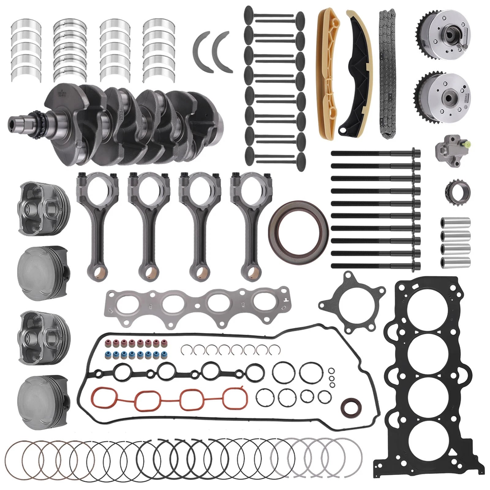 Engine Piston Gasket Set w/ Crankshaft Rods Timing Kit for Hyundai KIA G4FJ