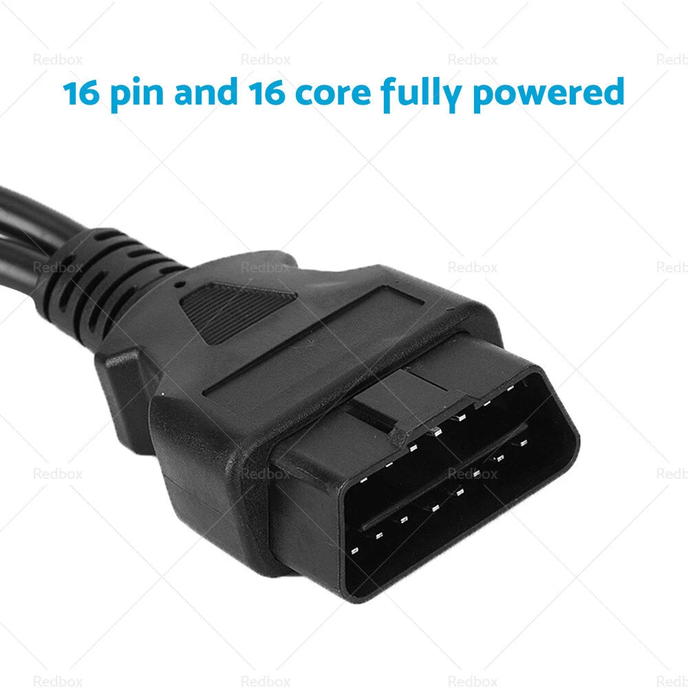 OBD2 16 Pin Splitter Extension Cable Male to Dual Female for Vehicles (30cm)