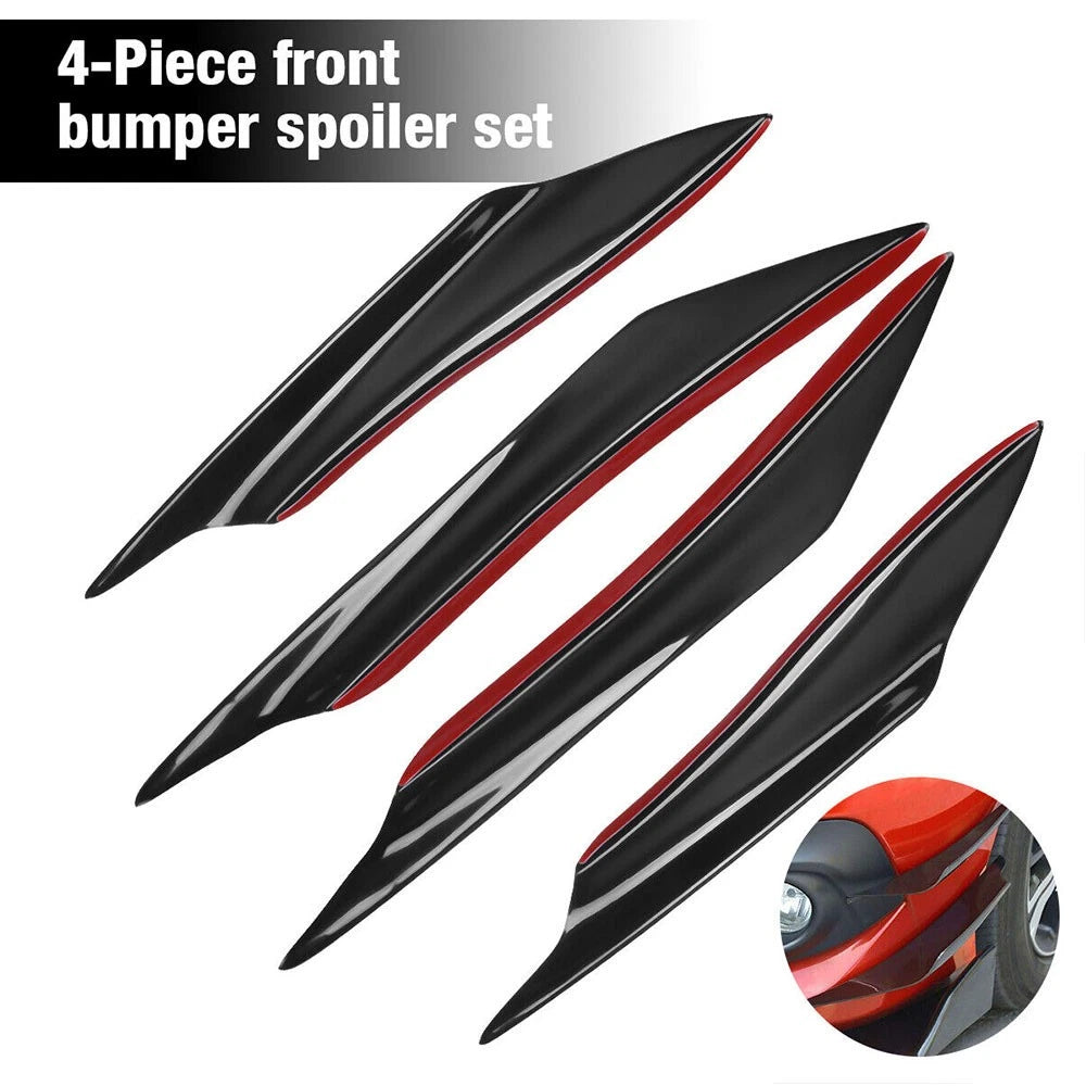 Set of 4 Glossy Black Bumper Canard Splitters for Universal Fit 