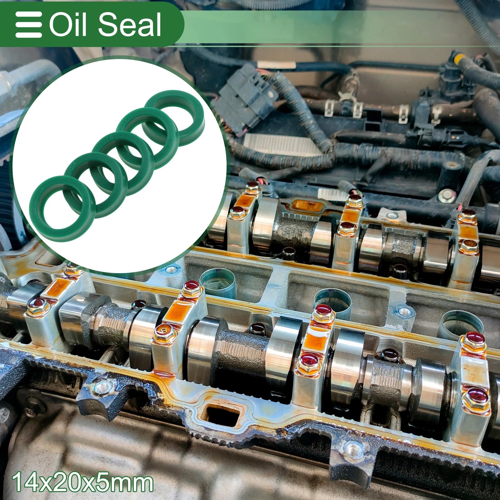 Set of 5 Oil Seal Rotary Shaft Seal 14x20x5mm High Pressure Green