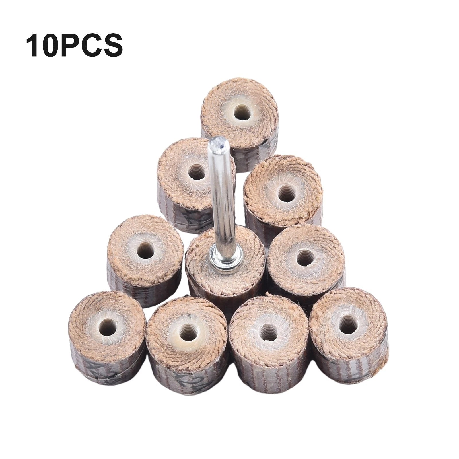 Set of 10 Flap Wheel Sandpaper Discs with 3mm Handle Mandrel