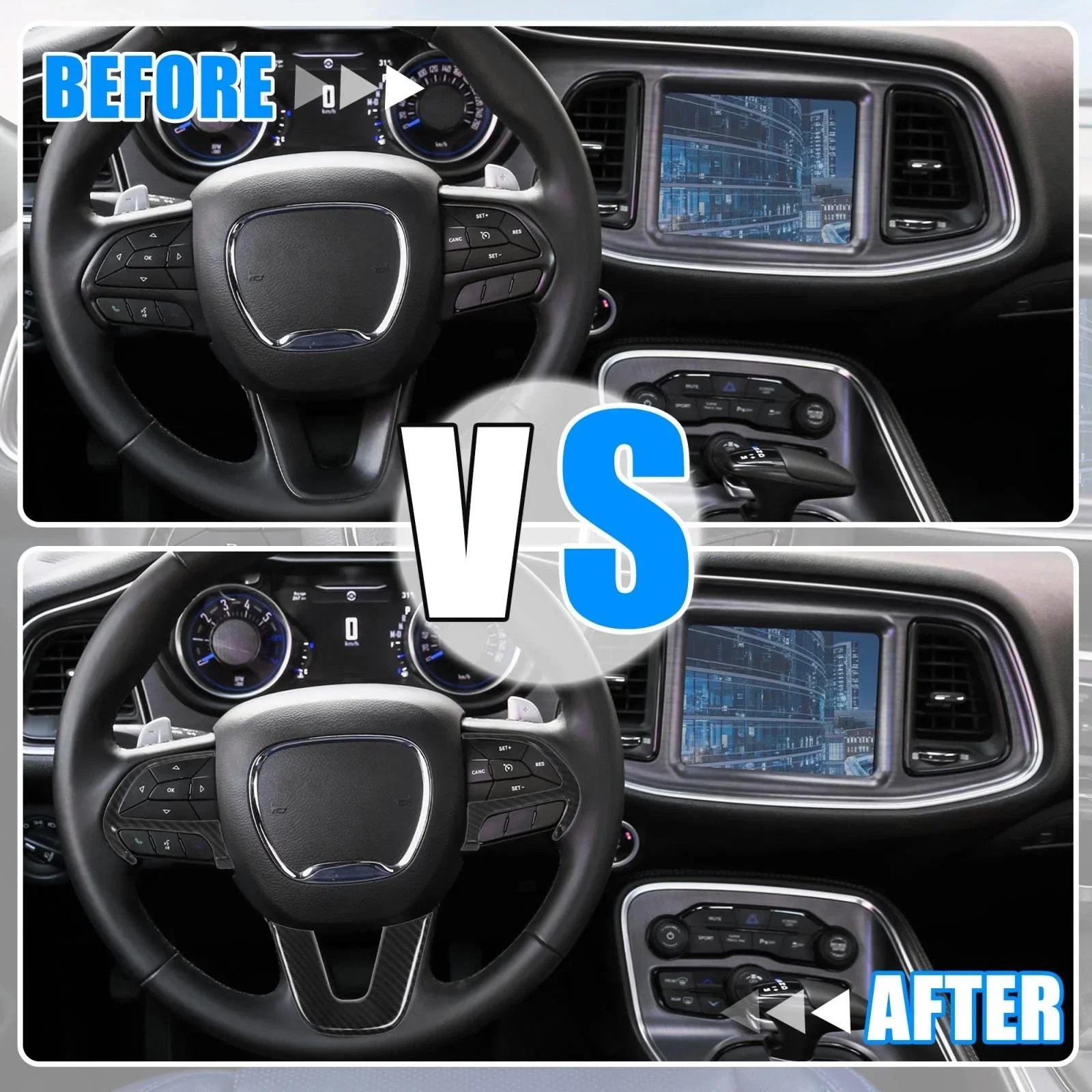 Black Inner Steering Wheel Cover Trim Set for Dodge Challenger Charger (2015-2020)