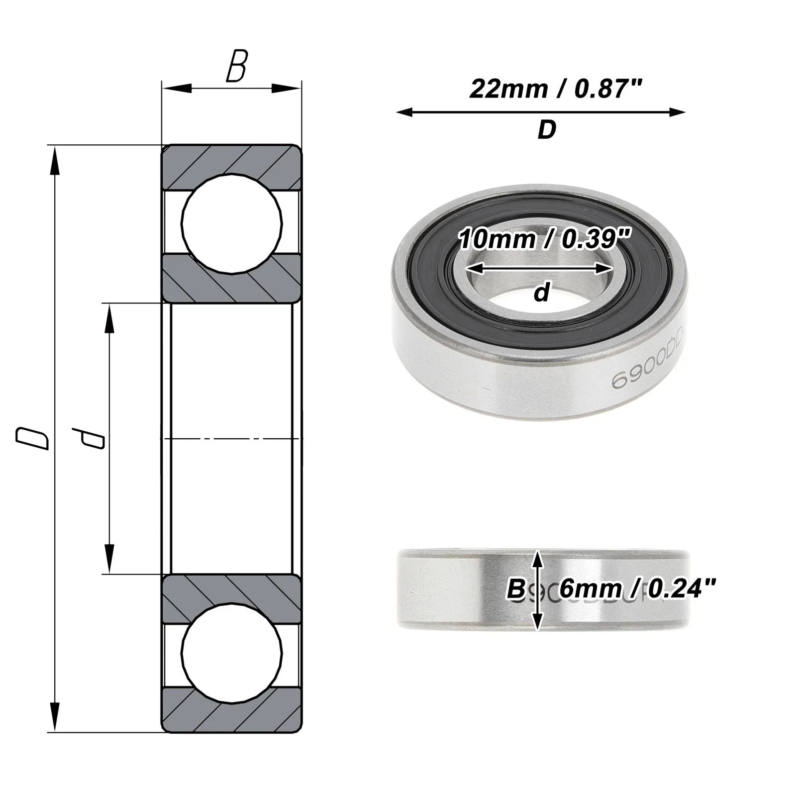6900DD Deep Groove Ball Bearing P4 for Scooter Skateboard (10x22x6mm)