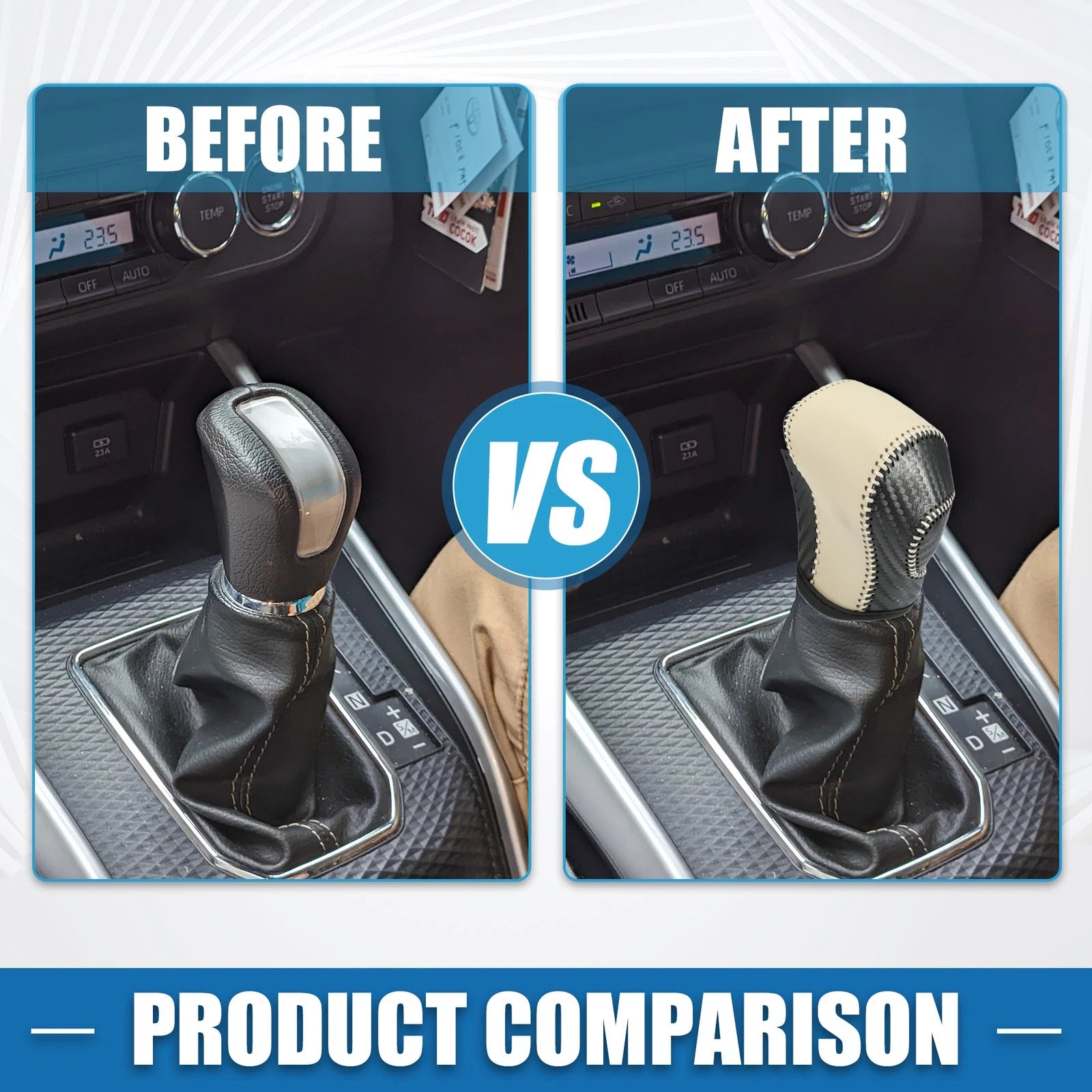 Gear Shifting Knob Cover Trim for Toyota (Carbon Fiber, Black Beige)