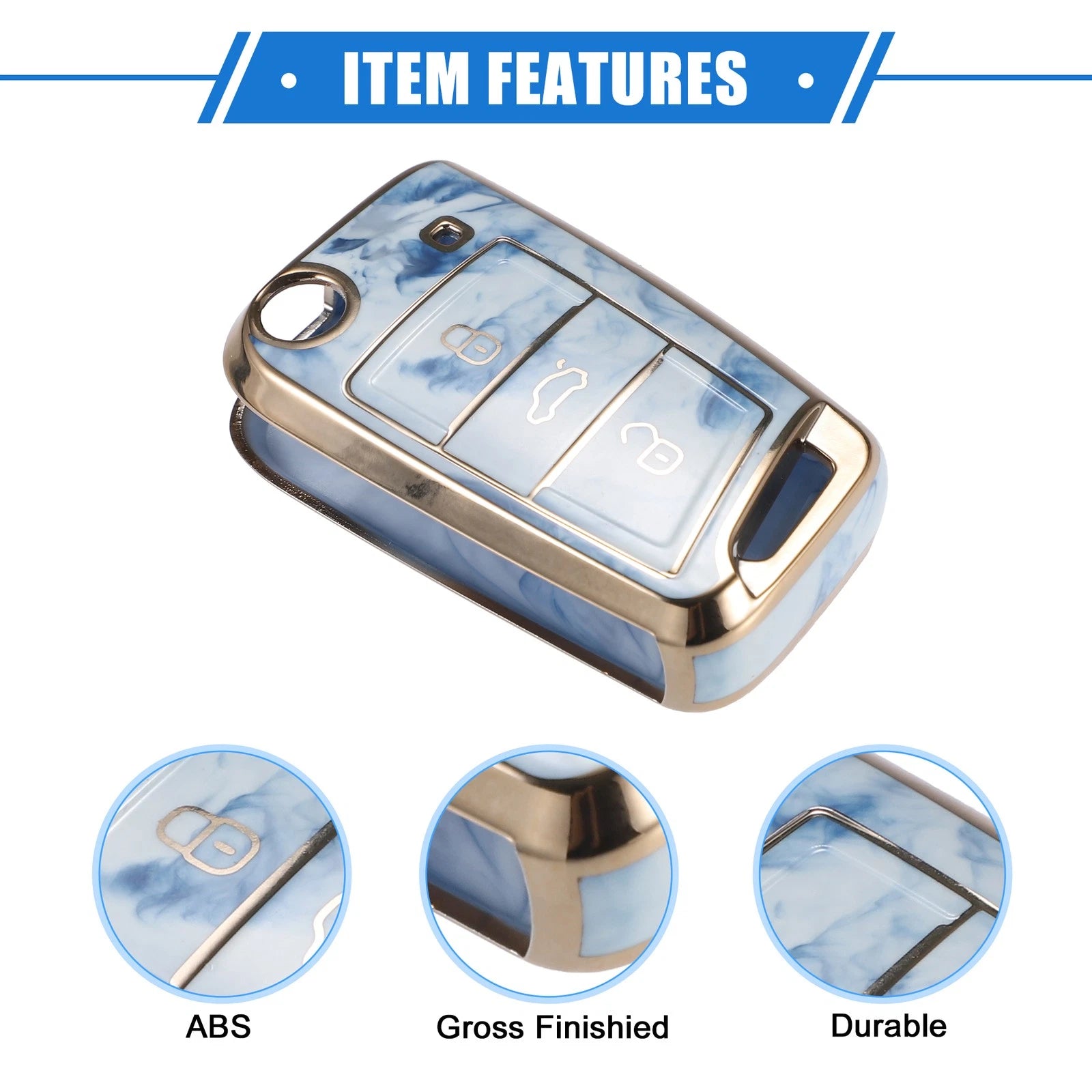3X Remote Key Fob Case Cover for Volkswagen Golf 7 (2013–2020) TPU Blue