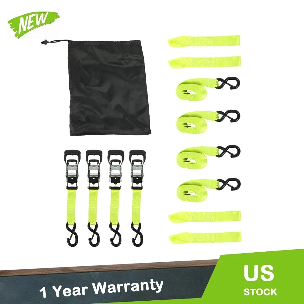 Set of 4 Ratchet Straps for Heavy-Duty Use (5208 lbs, 1.6in x 15ft)