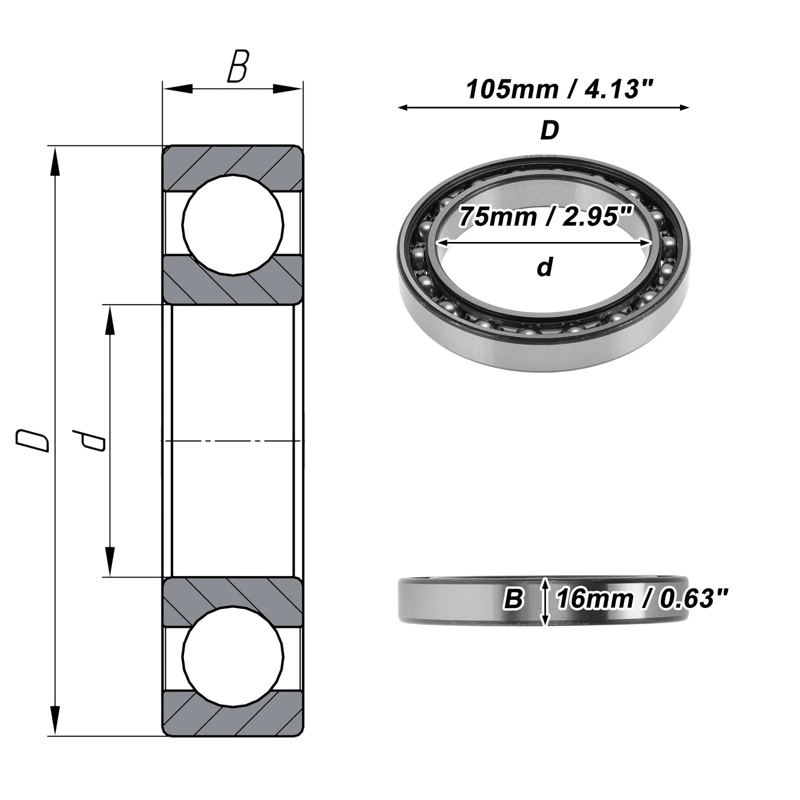 Deep Groove Ball Bearing 75x105x16mm for Various Models (6915)