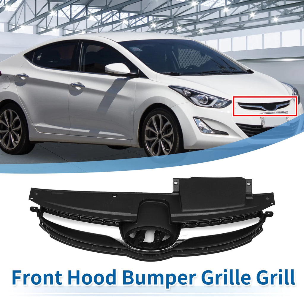 Front Upper Bumper Grille for Hyundai Elantra (2014) Black Chrome