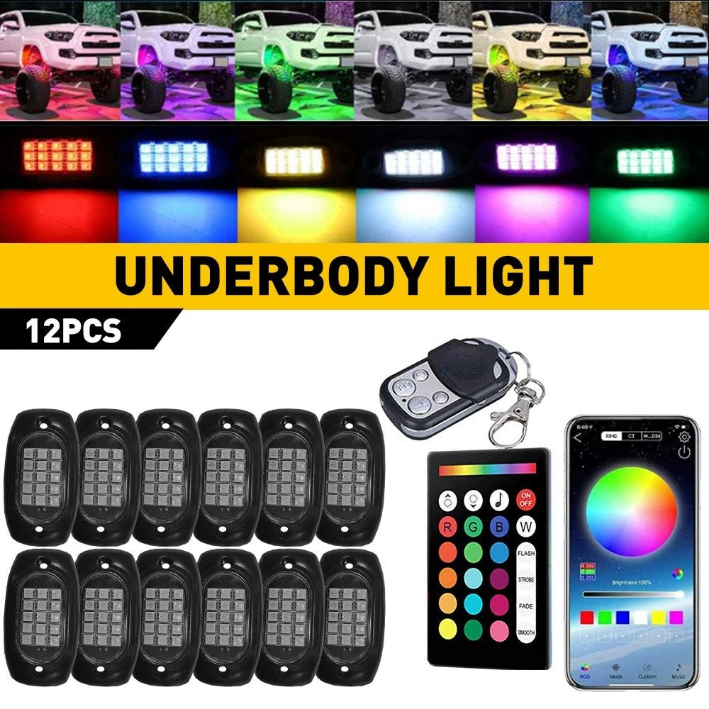 2X RGB LED Rock Lights for ATV (Wireless APP Music Chasing)
