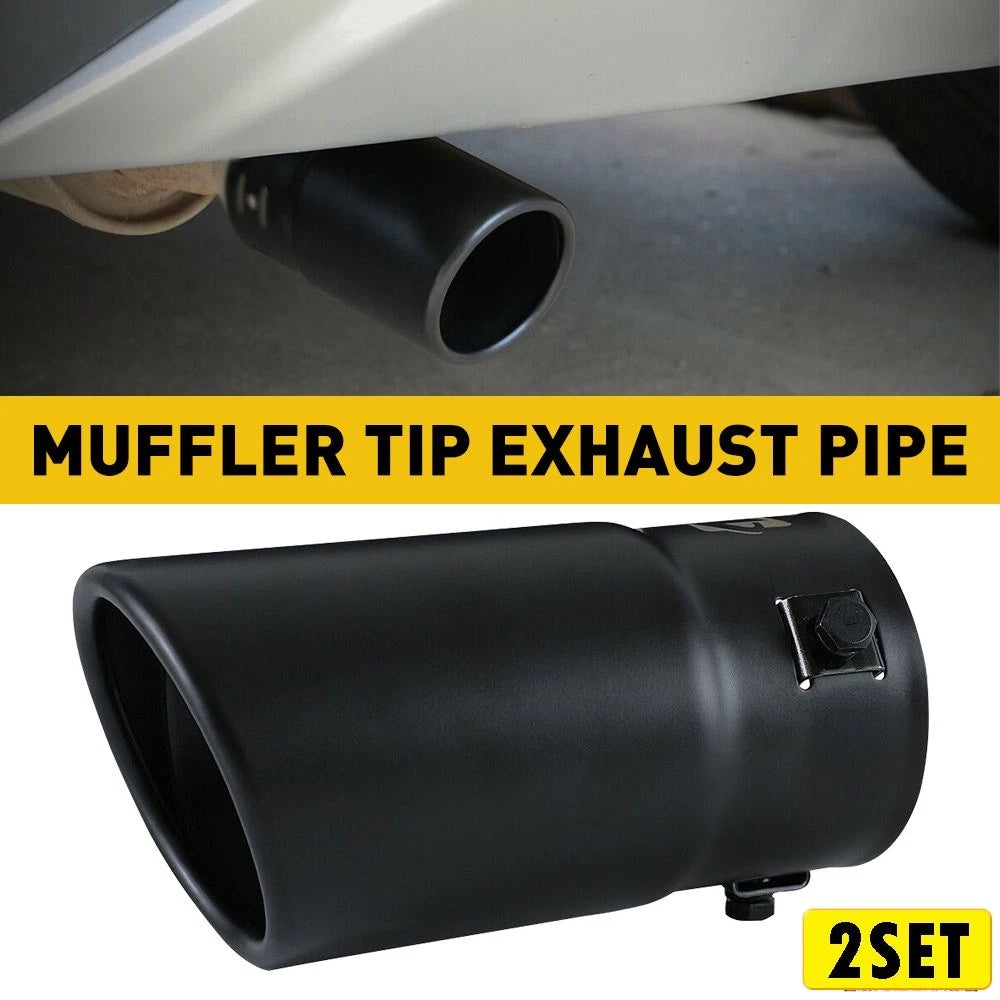 Set of 2 Exhaust Tips for Universal Fit (2.75" Black Inlet Stainless Steel)