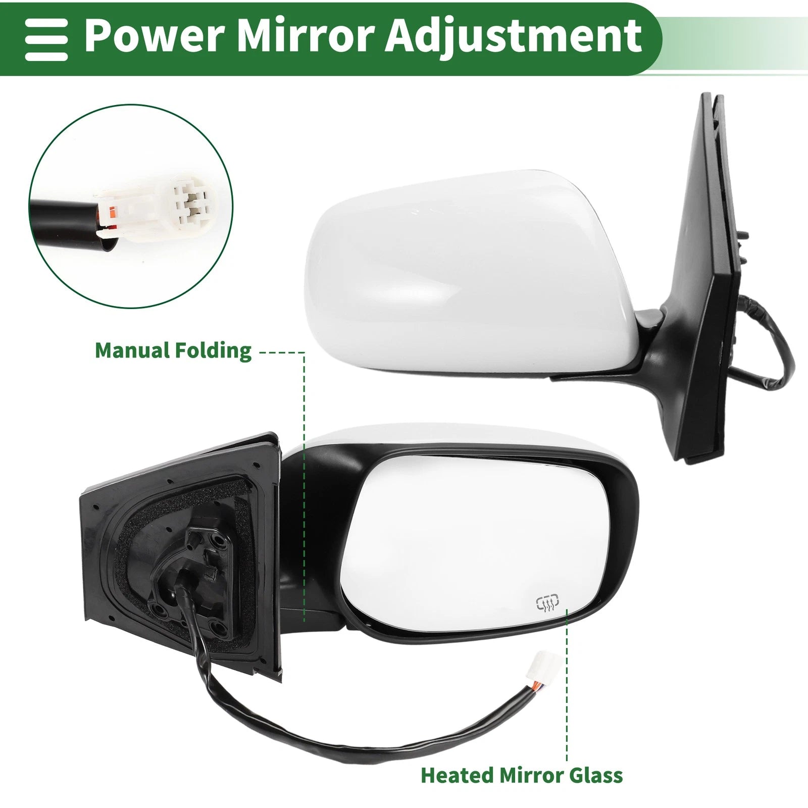 Right Side Door Mirror for Toyota Corolla (2009–2013) Manual Folding White
