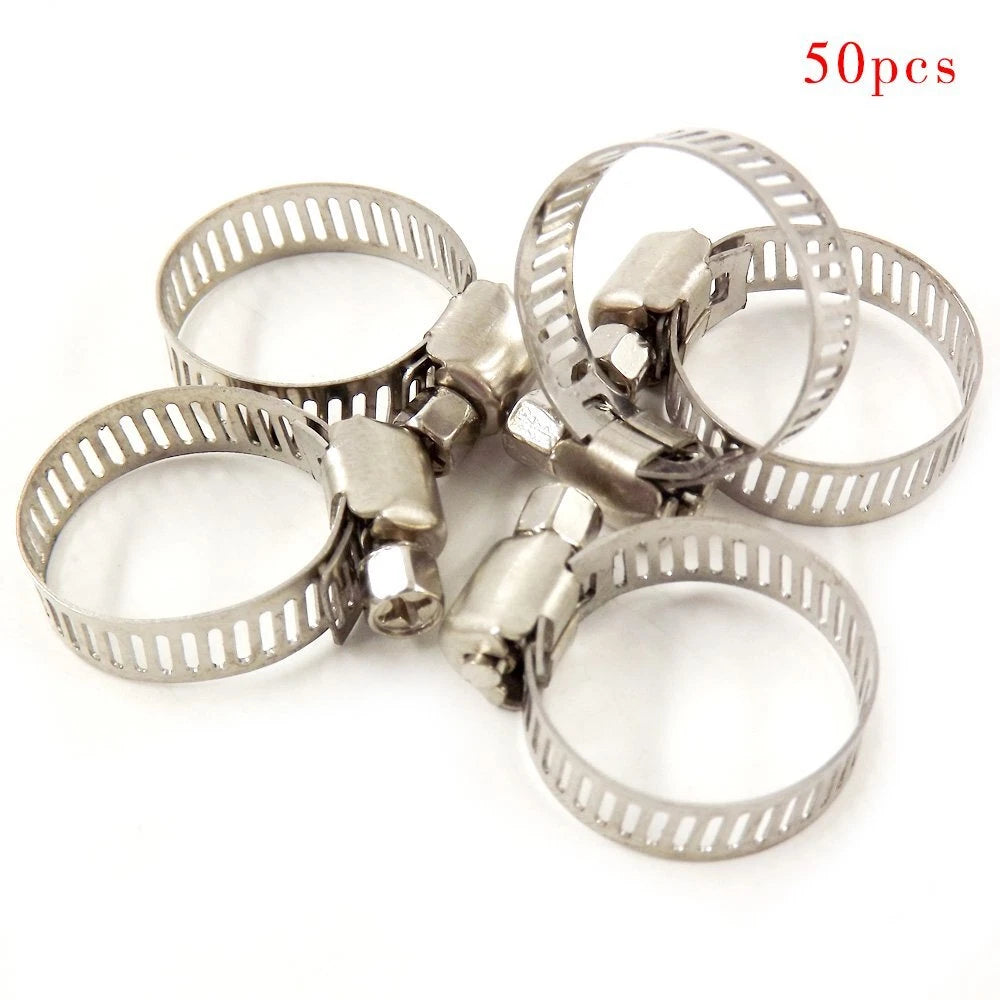 50pcs Stainless Steel Adjustable Hose Clamps for Fuel Line (Universal)