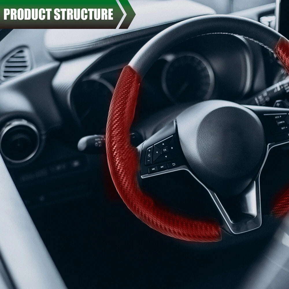2X Carbon Fiber Look Steering Wheel Booster Cover Non-Slip Red for Cars