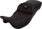 SADDLEMEN RoadSofa Seat for Harley Davidson (Extended Reach, Honeycomb, Orange Stitch)